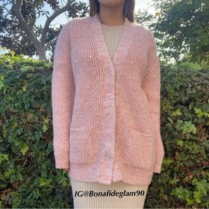 Nour Hammour Morritz light pink acrylic stud cardigan sweater size S small